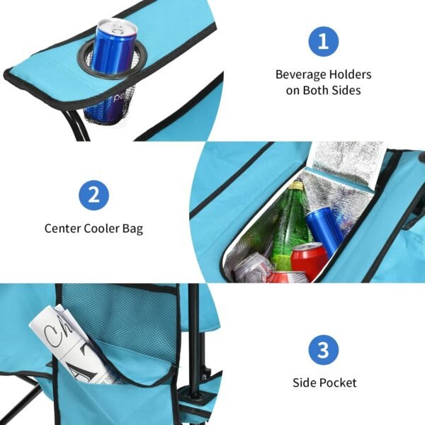 Goplus - Doppelte tragbare Picknickst??hle, klappbare Campingst??hle mit abnehmbarem Regenschirm, K??hltasche, Getr?nkehalter, Terrasse, Strand, Outdoor-Campingst??hle - Image 4